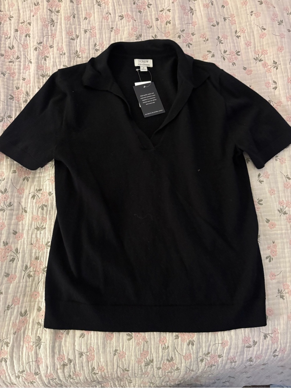 J. Crew Black Short-Sleeve Collared Cashmere Blend Top
